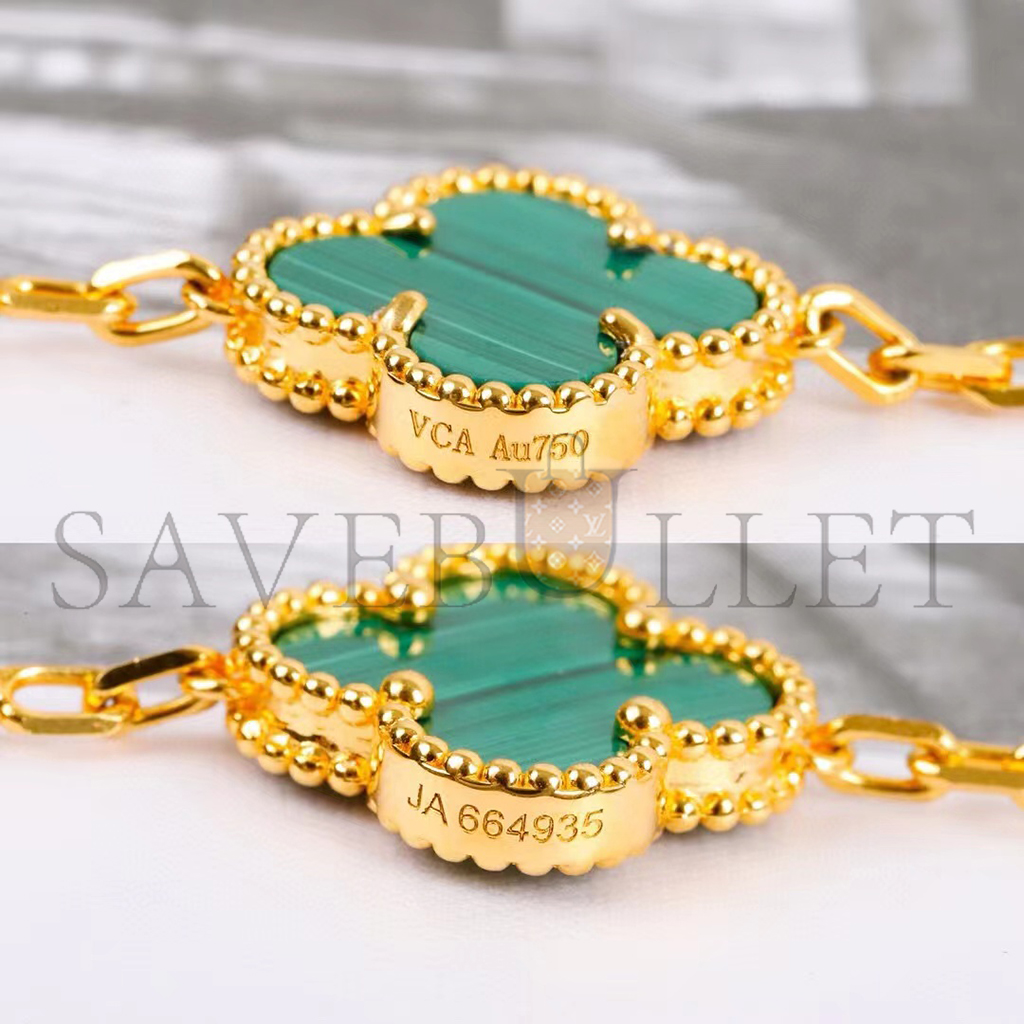 V*N CL*F arpels vintage alhambra necklace, 10 motifs - yellow gold, diamond, malachite  vcaro9j400