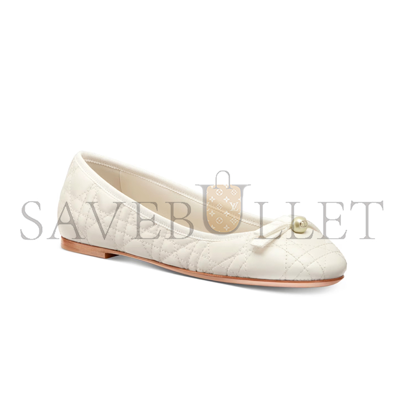 D*or ballet flat white quilted cannage calfskin kcb877cqc_s03w