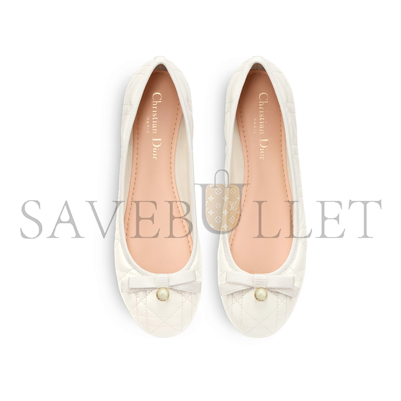 D*or ballet flat white quilted cannage calfskin kcb877cqc_s03w