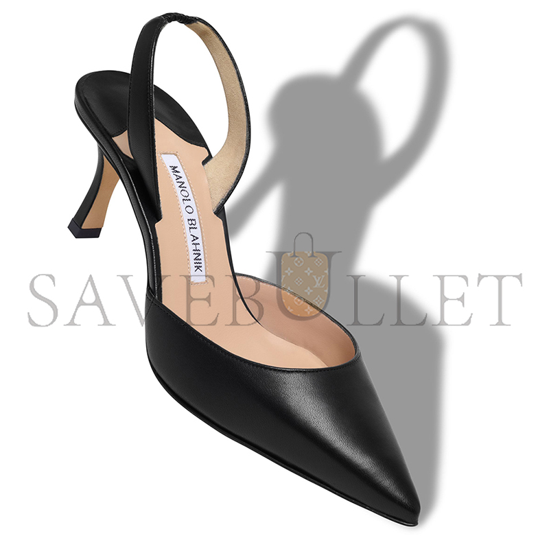 MANOLO BLAHNIK CAROLYNE 70 BLACK NAPPA LEATHER SLINGBACK PUMPS 9XX-0757-0018
