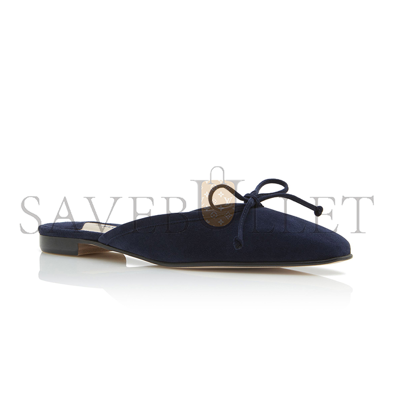 MANOLO BLAHNIK BALLERIMU NAVY BLUE SUEDE FLAT MULES 9XX-0657-0018