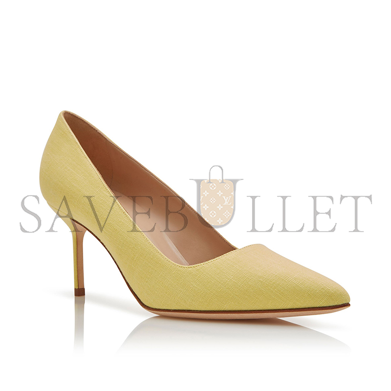 MANOLO BLAHNIK BB 70 YELLOW LINEN POINTED TOE PUMPS 125-2930-0002