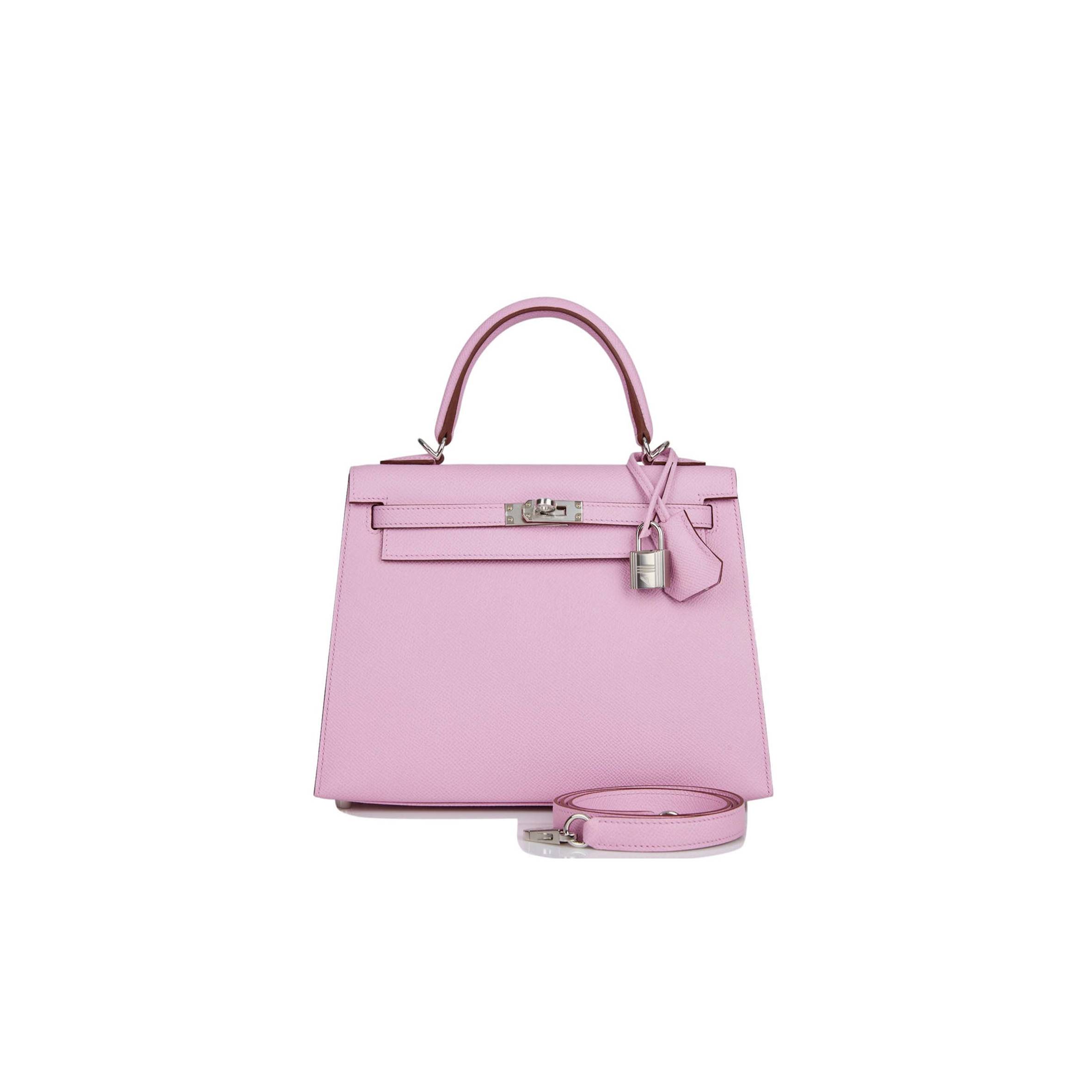 H**mes kelly sellier 25 mauve sylvestre epsom palladium hardware (25*17*7cm)