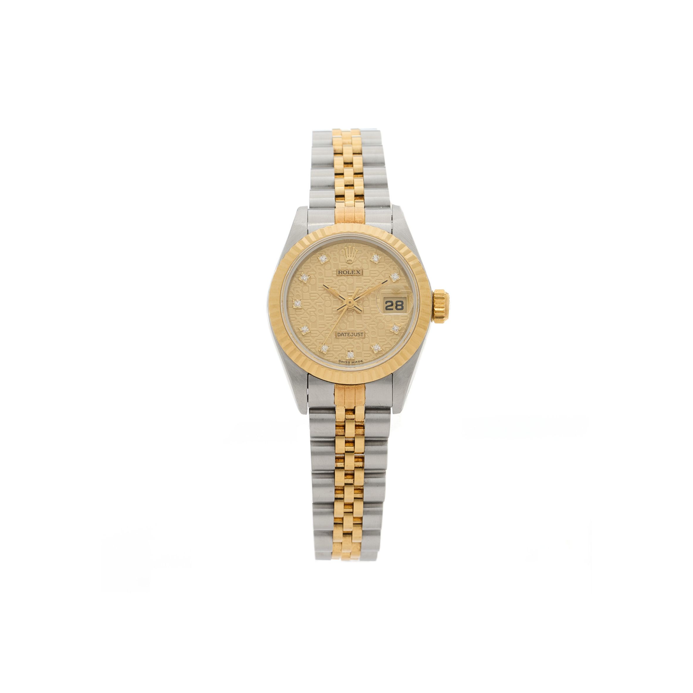 R*l*x stainless steel 18k yellow gold diamond 26mm oyster perpetual datejust watch champagne jubilee 69173