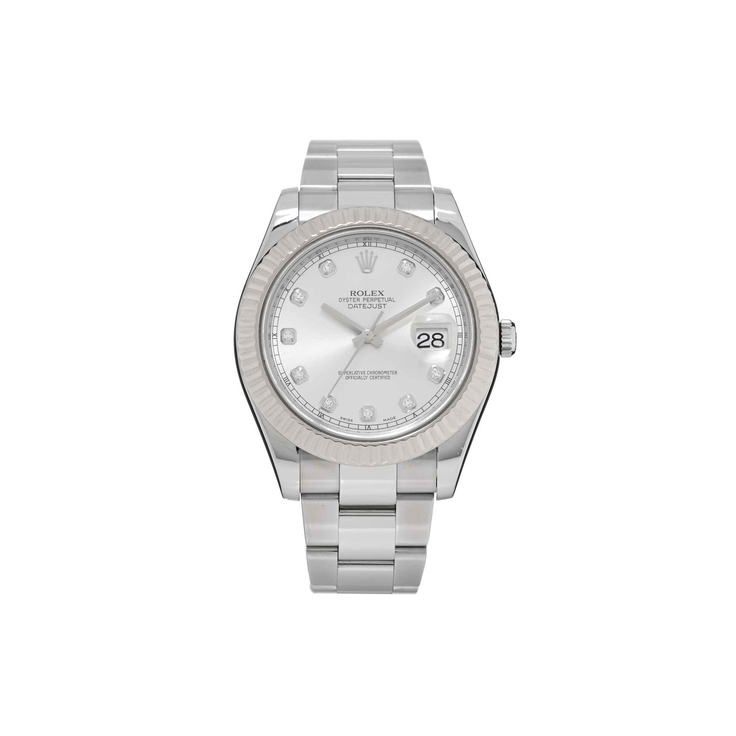 R*l*x stainless steel 18k white gold diamond 41mm oyster perpetual datejust watch silver 116334