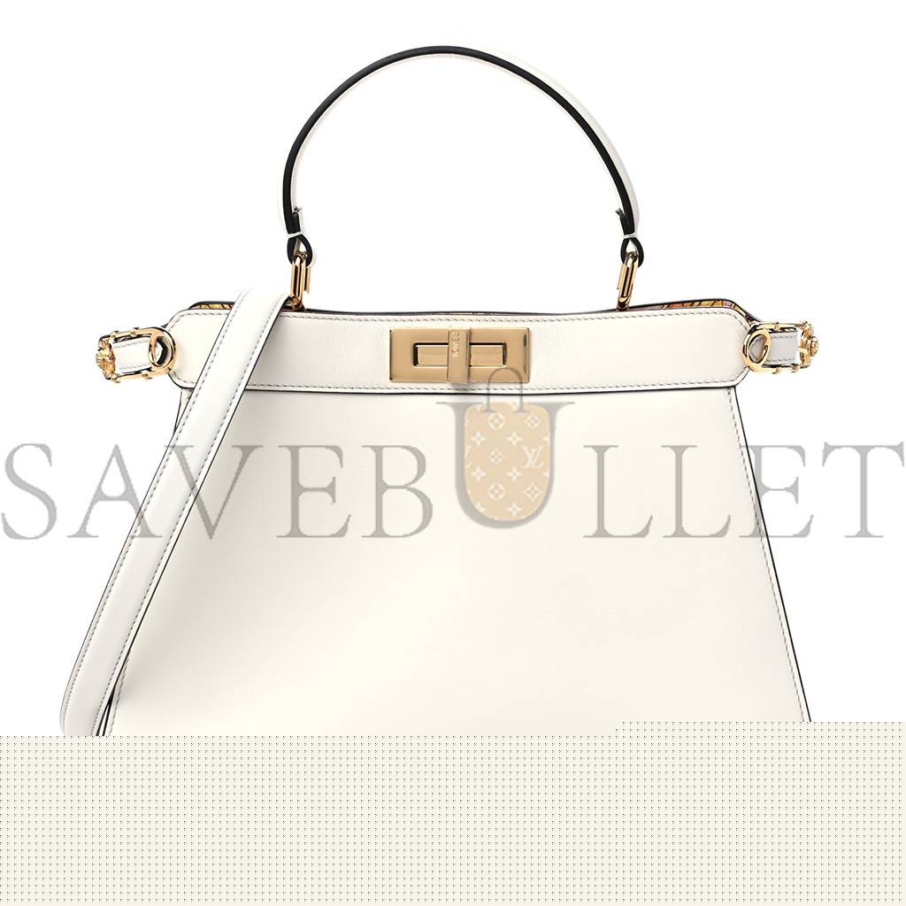 F**di x versace vitello seta nappa fendace ff baroque medium peekaboo i see u satchel white ice (27*20*10cm)