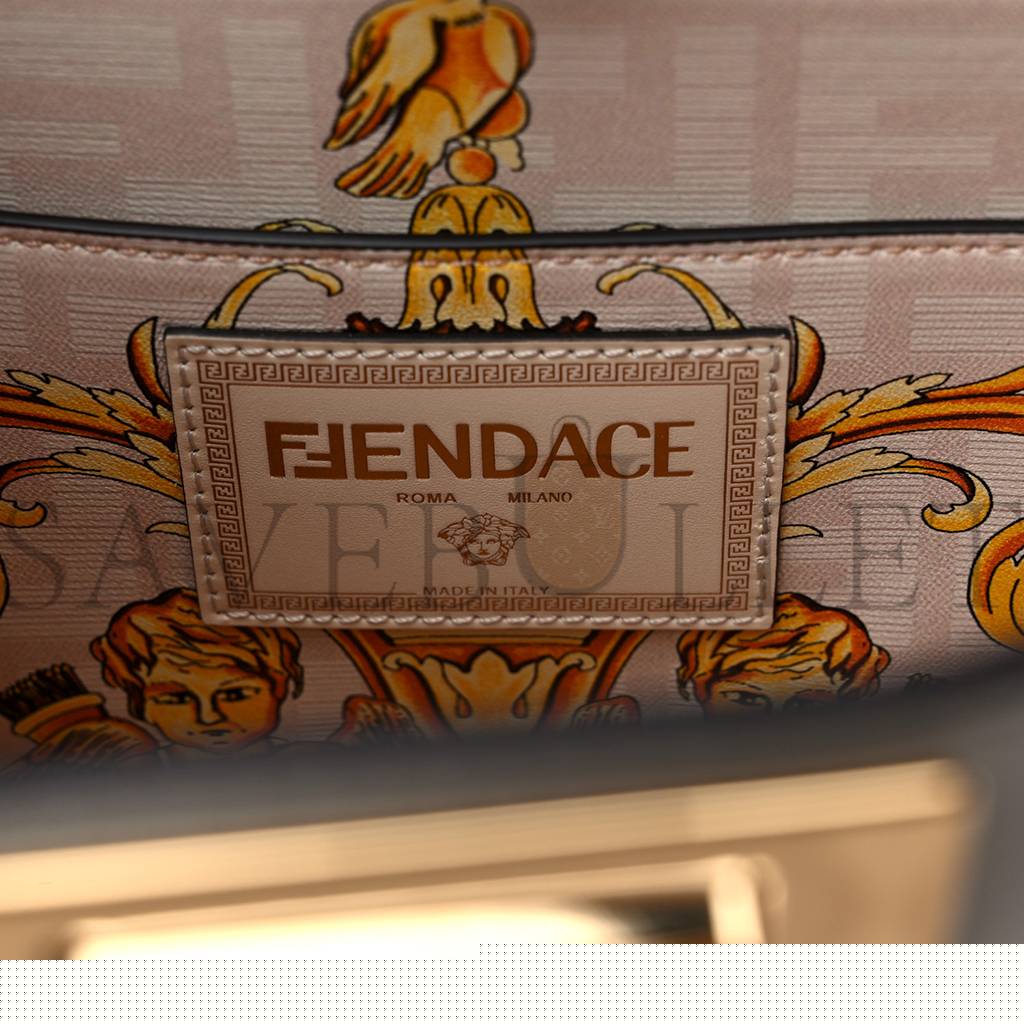 F**di x versace vitello seta nappa fendace ff baroque medium peekaboo i see u satchel white ice (27*20*10cm)